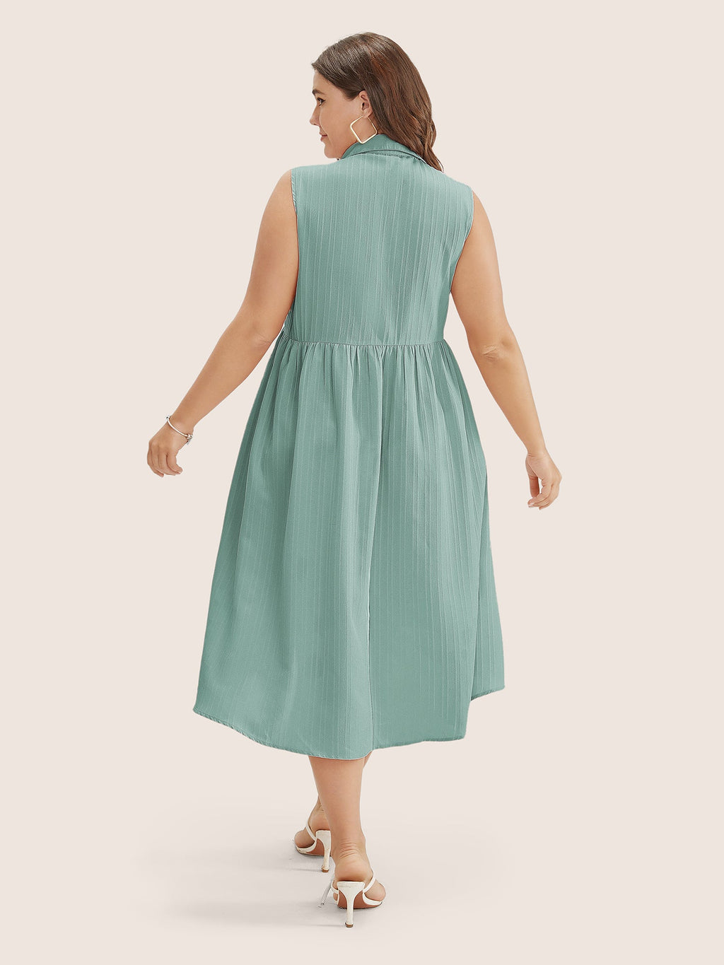 Solid Shirt Collar Ruffle Pocket High Low Hem Button Up Dress