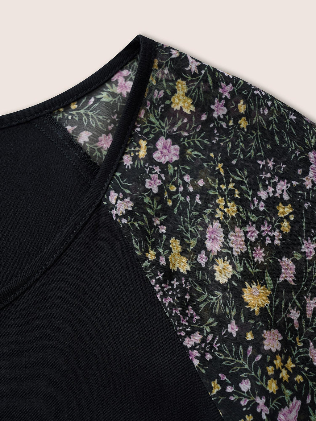 Ditsy Floral Patchwork Ties Flutter Sleeve Blouse