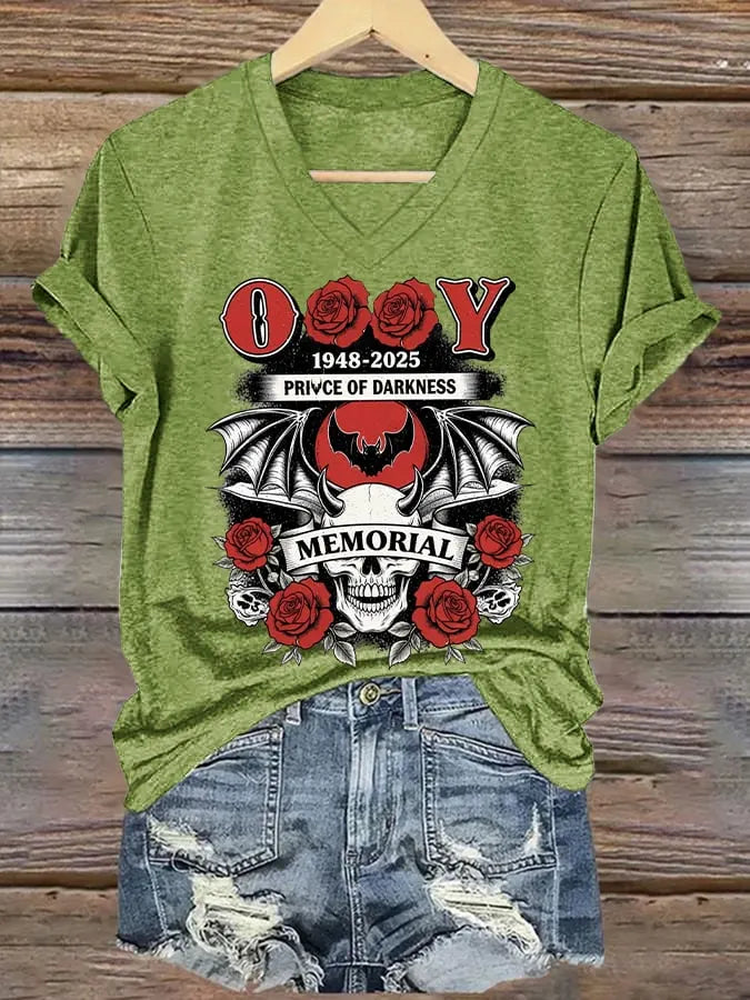 Women's Godfather Of Metal Print V Neck T-shirt