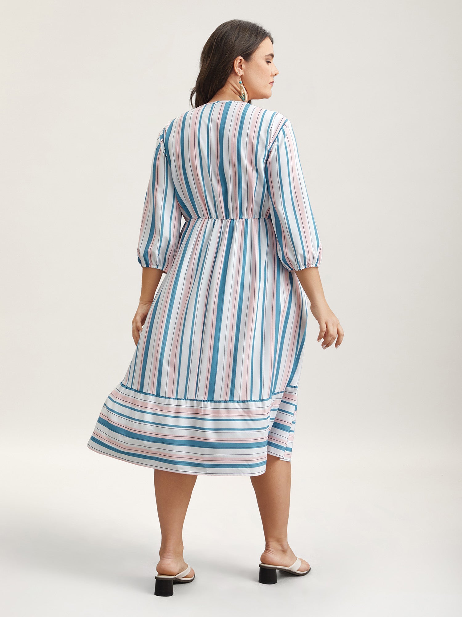 Stretchy Striped Tassels Tiered Midi Dress