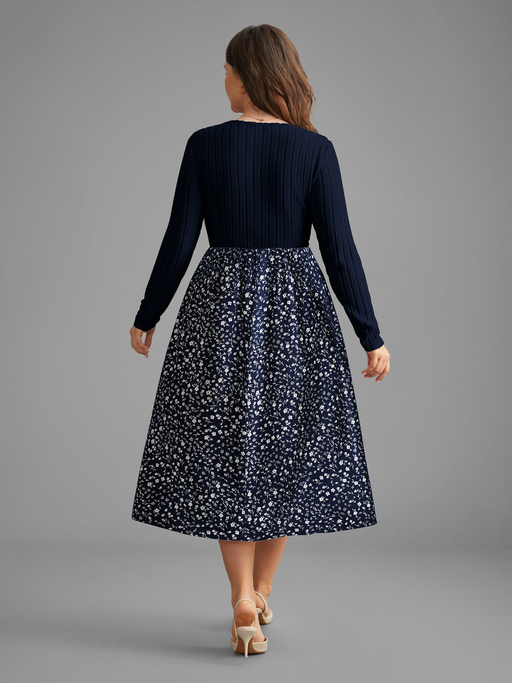 Ditsy Floral Patchwork Texture Midi Dress