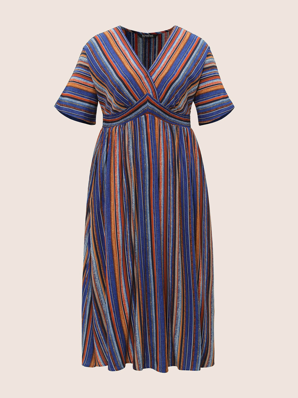 Striped Contrast Dolman Sleeve Shirred Pocket Split Flutter Dress
