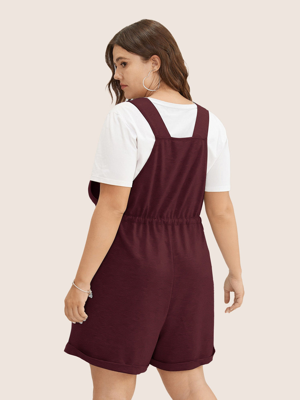 Solid Pocket Drawstring Overall Romper