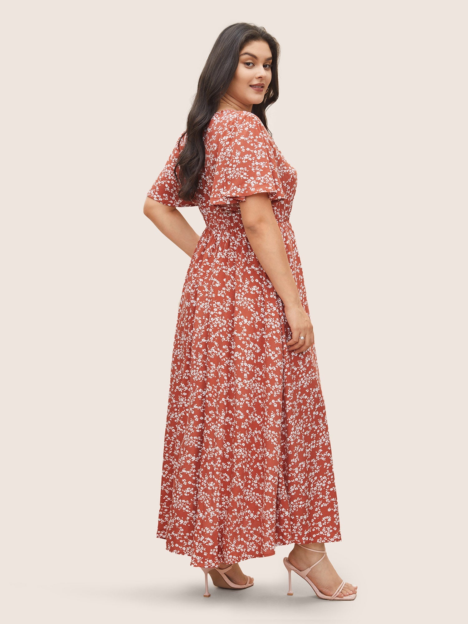 Bloom Dress - Flutter Sleeve Ditsy Floral Pocket Split Maxi Dress