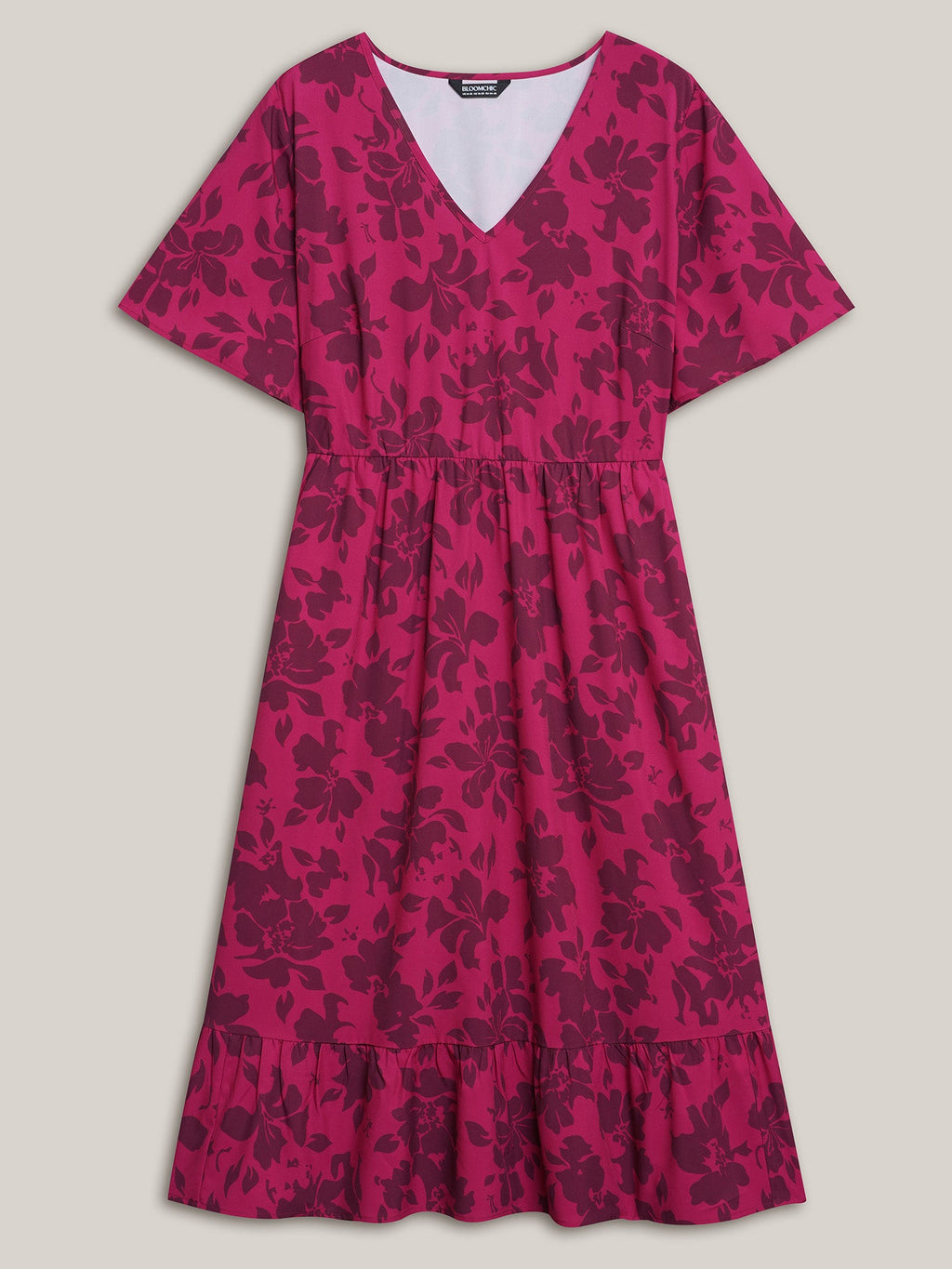 Romantic Flower Print Pockets Midi Dress