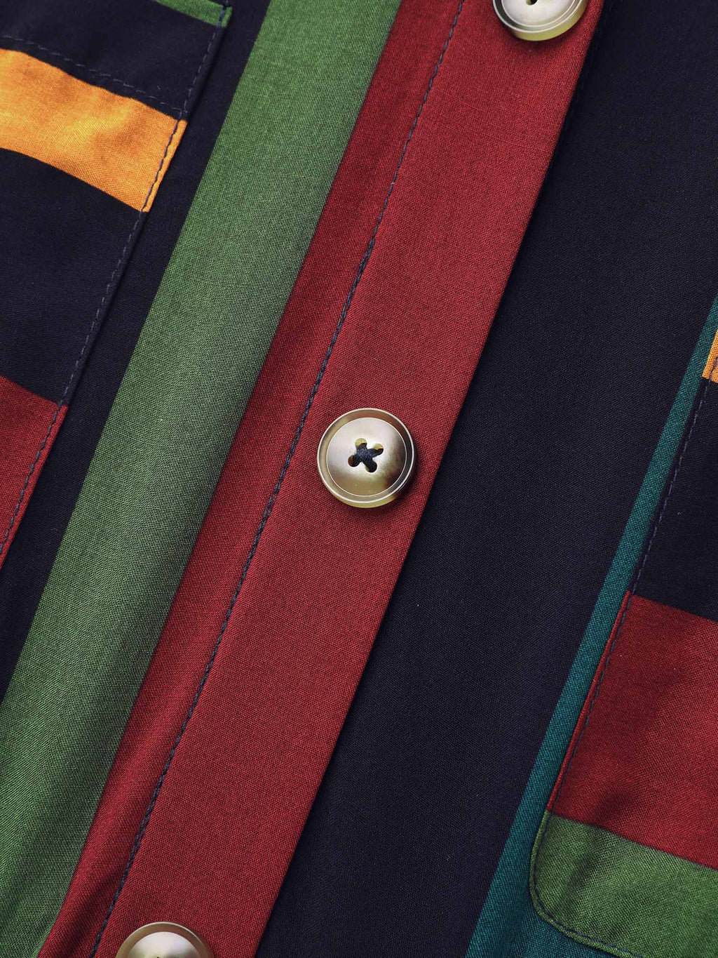Multi-Color Striped Print Pockets Shirt Dress