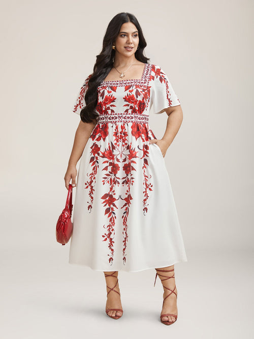 Bohemian Floral Print Stretchy Waist Maxi Dress