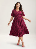 Romantic Flower Print Pockets Midi Dress