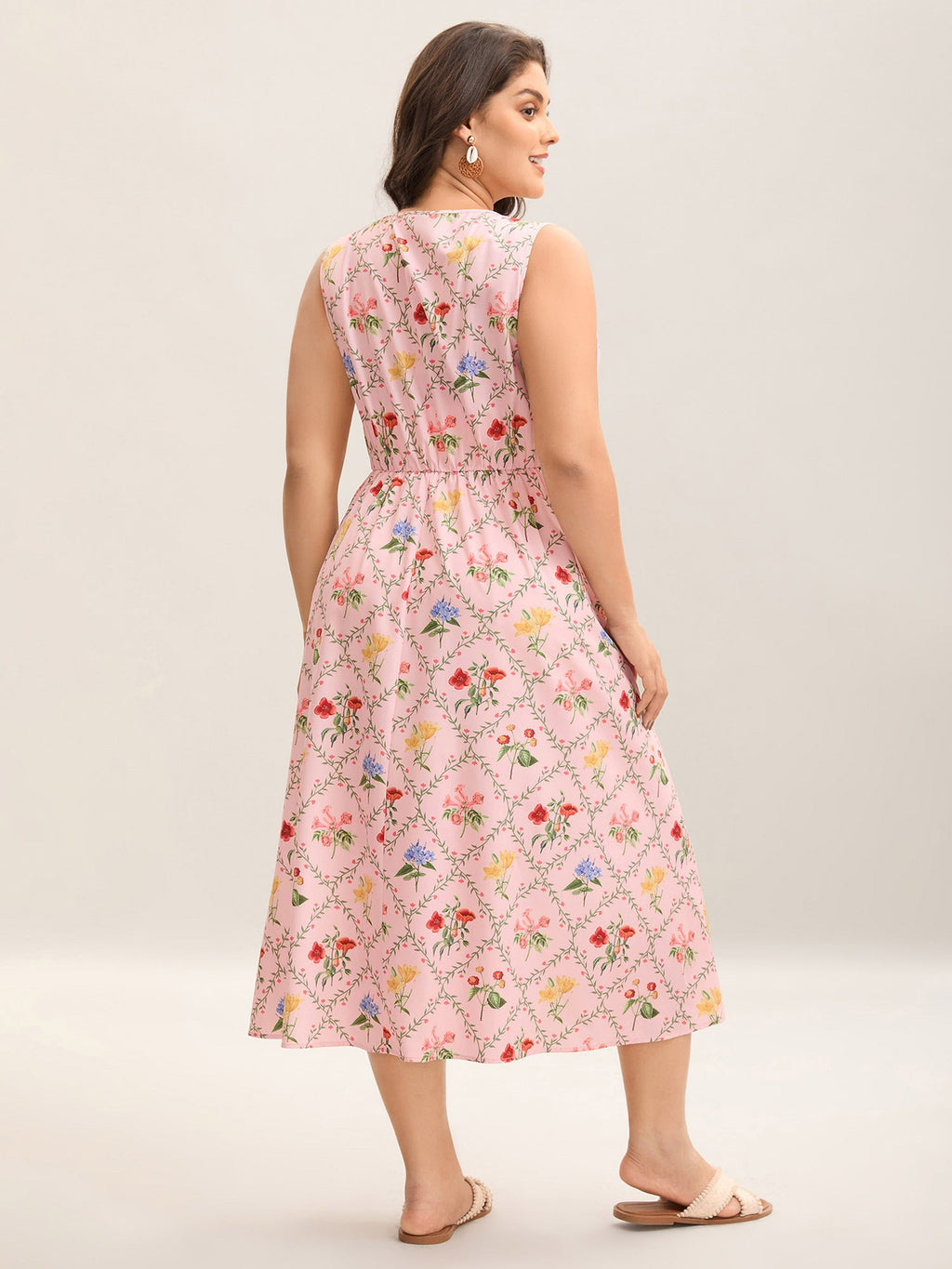 Floral Abstract Print V-Neck Maxi Dress