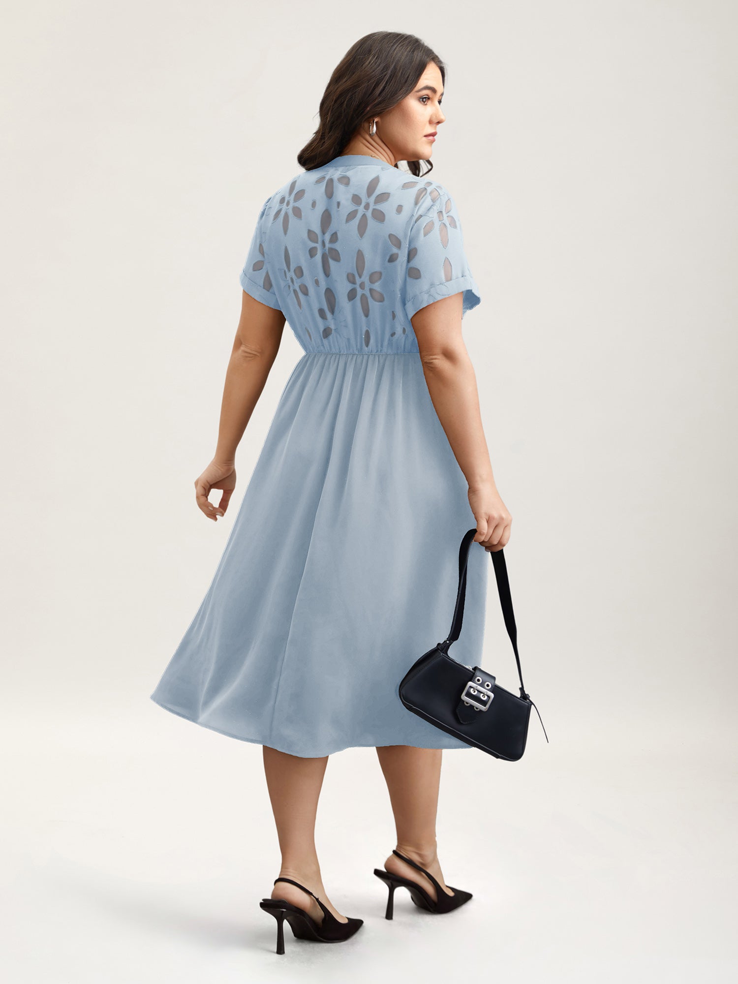 Sheer Back Textured Cut-Out Midi Dress