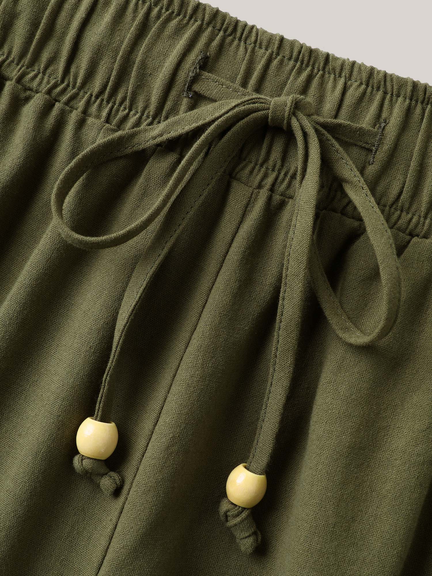 Drawstring Lace Detail Wide-Leg Pants