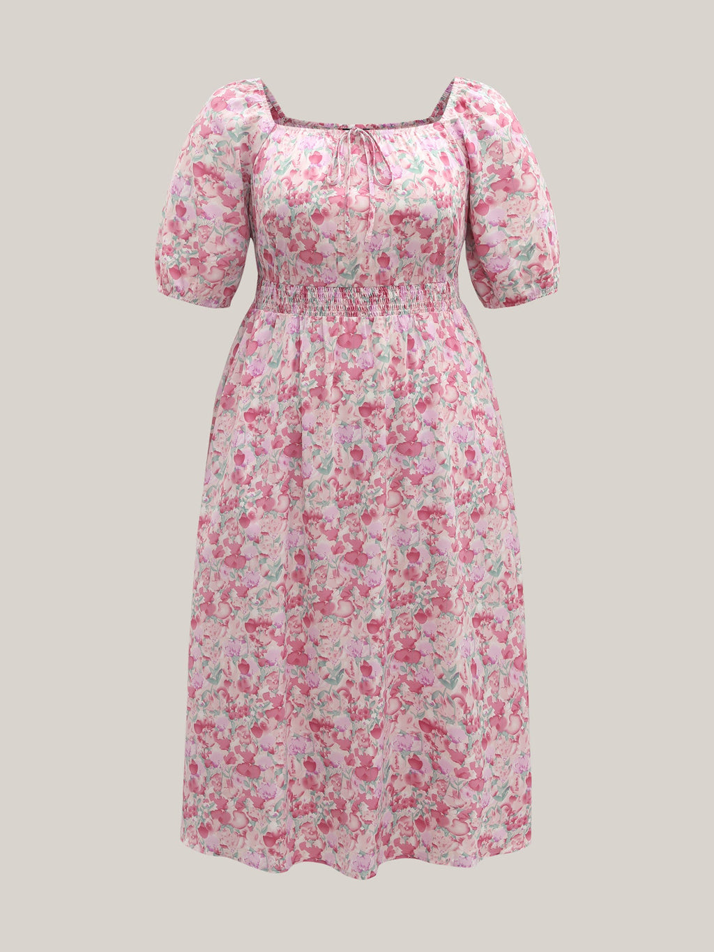 Floral Print Shirred Waist Pockets Midi Dress