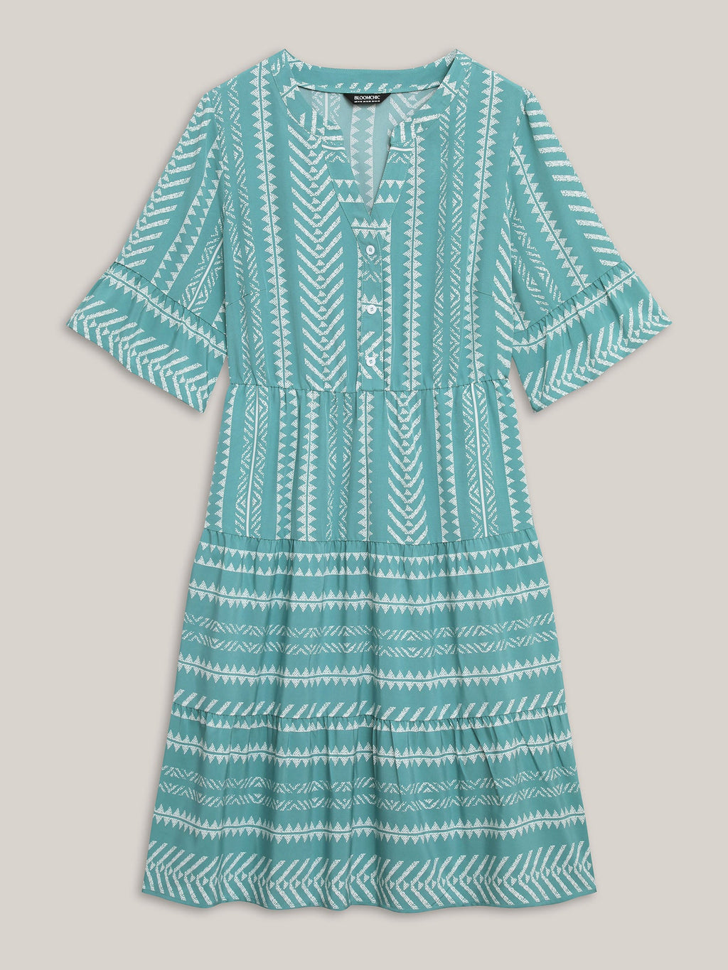 Boho Stripe Print Stretchy Waist Midi Dress