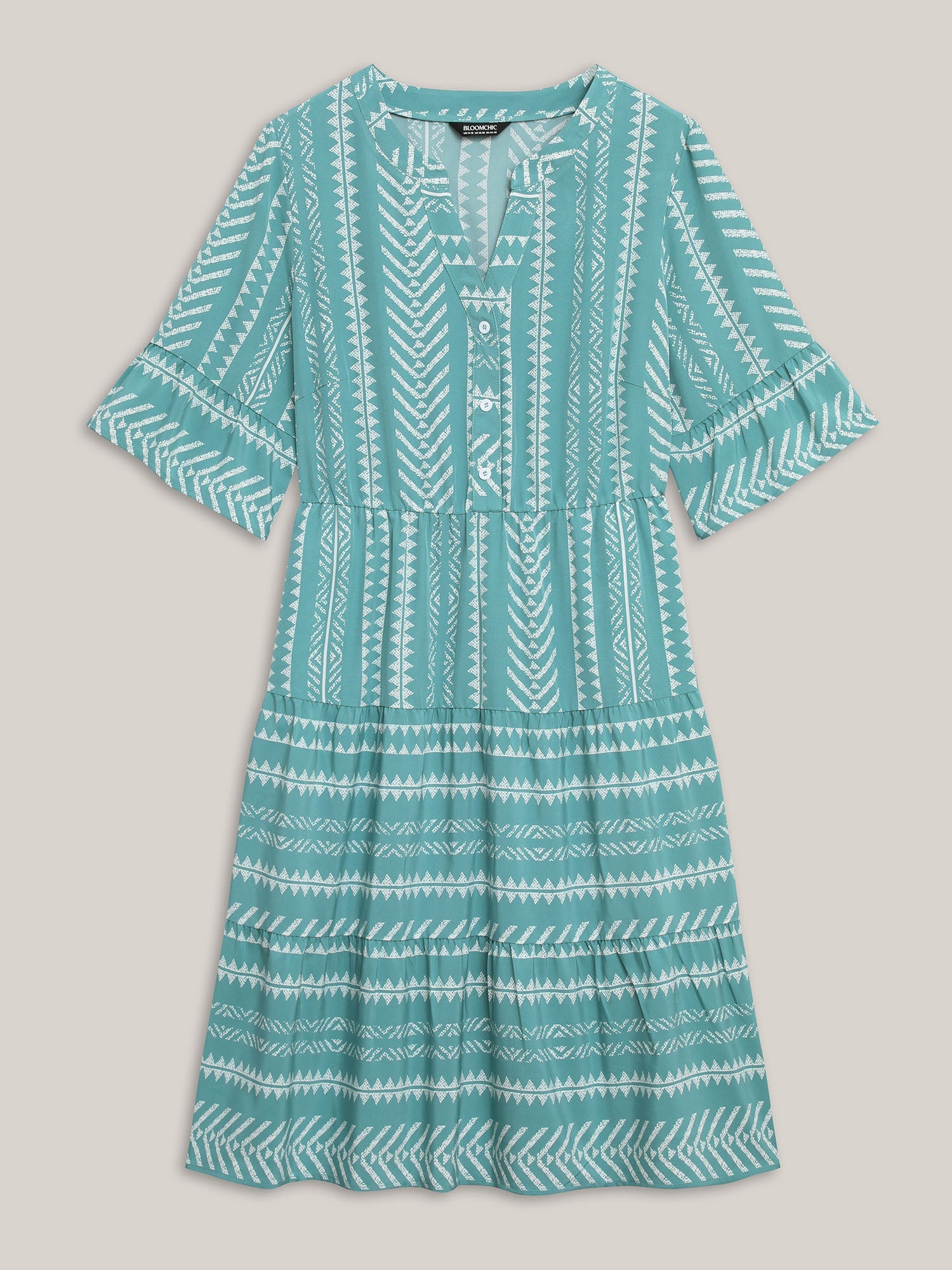 Boho Stripe Print Stretchy Waist Midi Dress