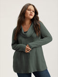 Plain Rib Knit Cowl Neck T-shirt