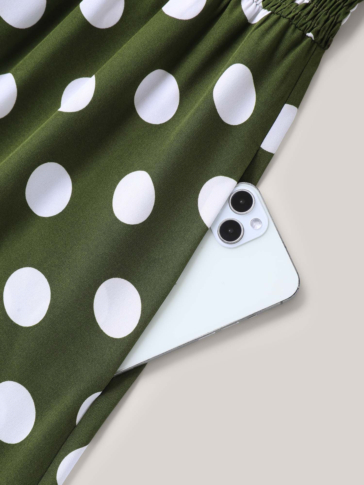 Polka Dot Print Pockets Shirred Maxi Dress