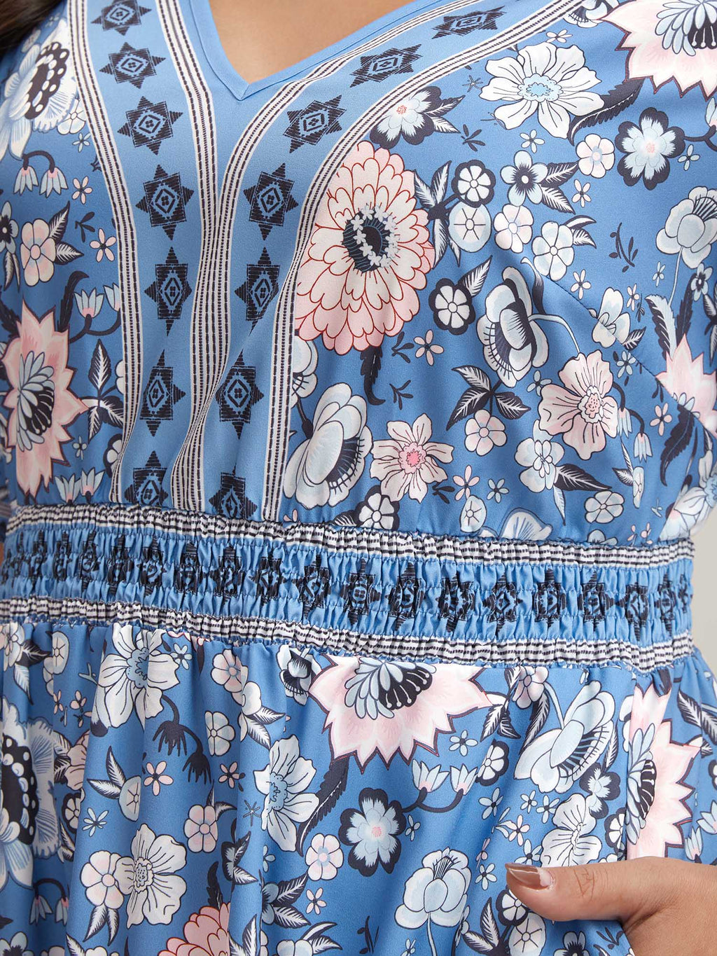 Boho Print Pockets V-Neck Midi Dress