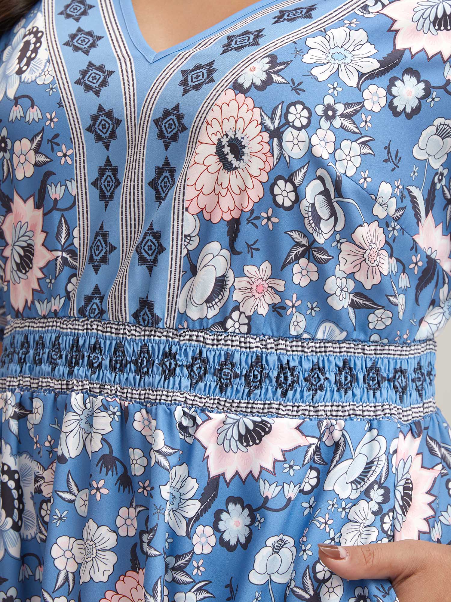 Boho Print Pockets V-Neck Midi Dress