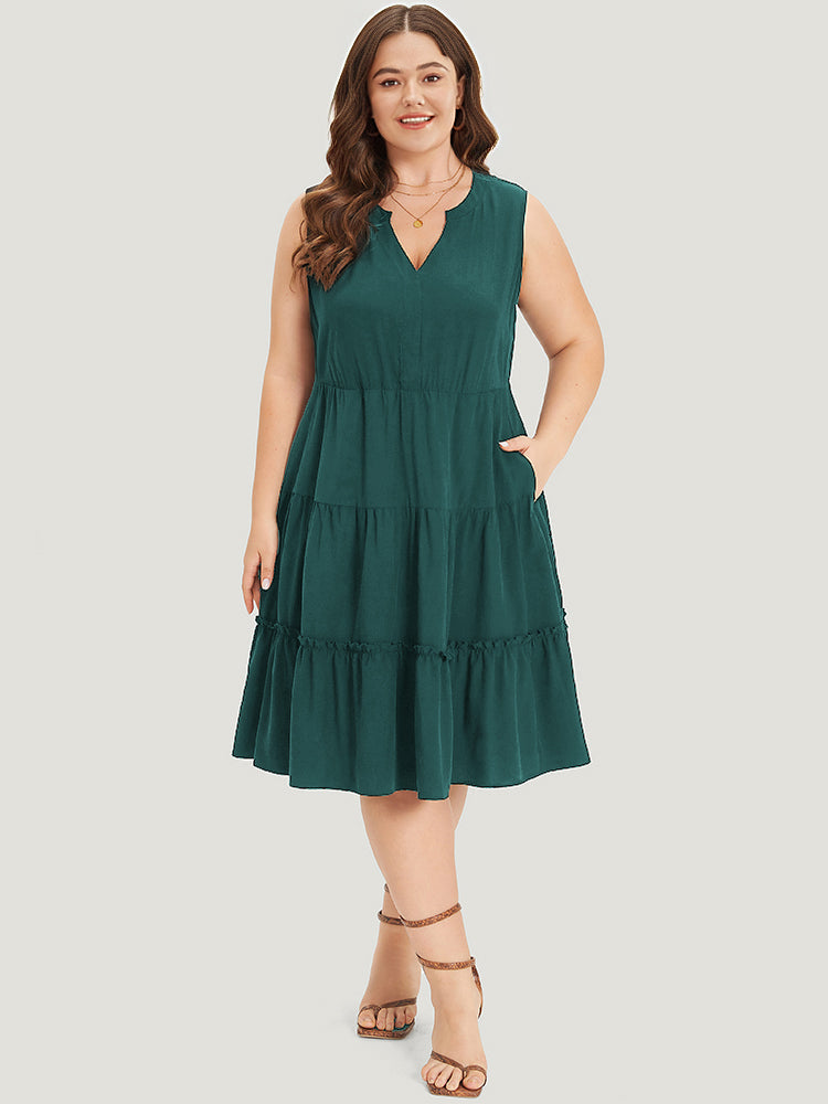 Supersoft Essentials Notched Ruffle Layered Hem Sleeveless Dress