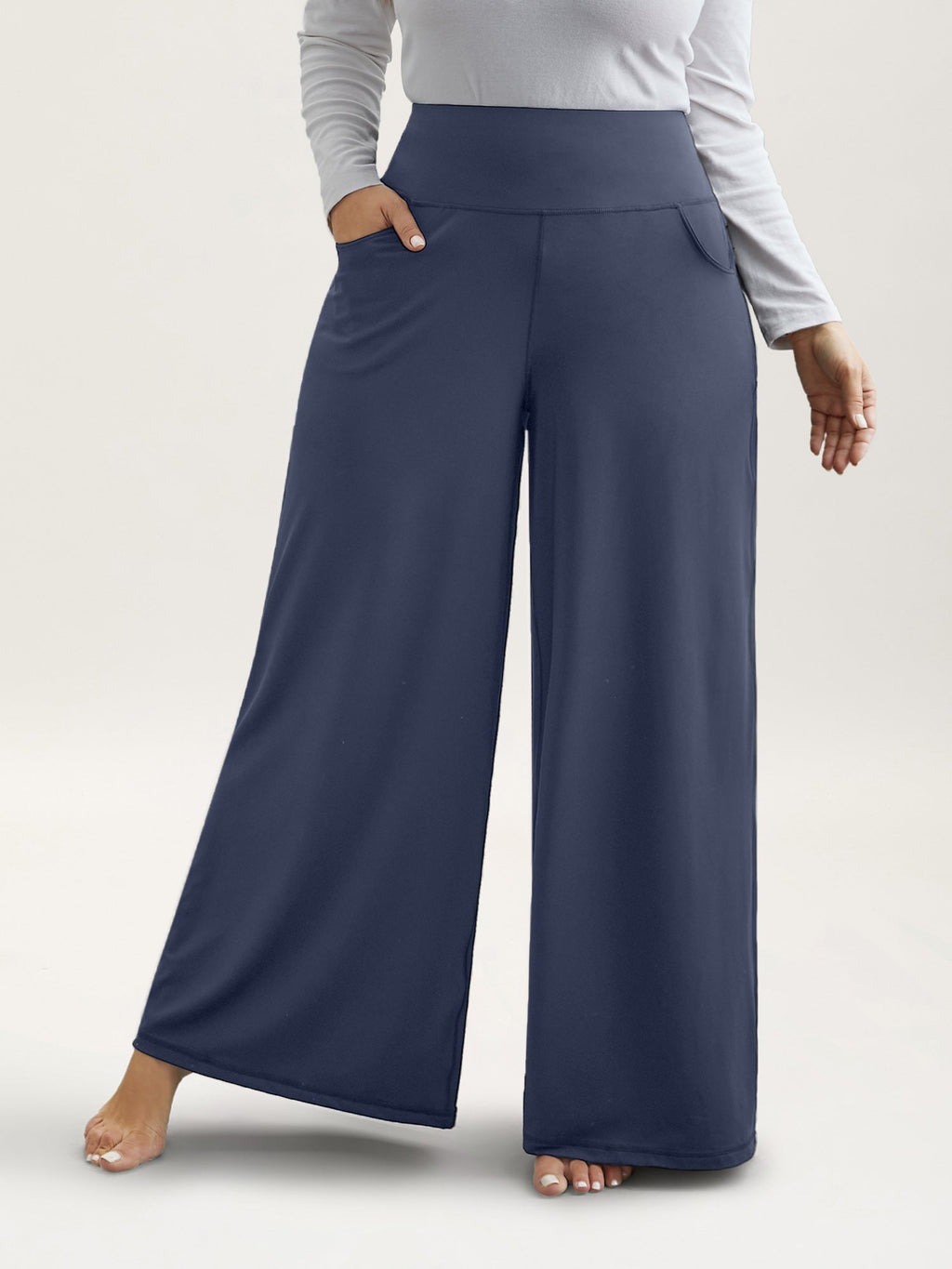 Super Stretchy Wide-Leg Casual Pocket Pants