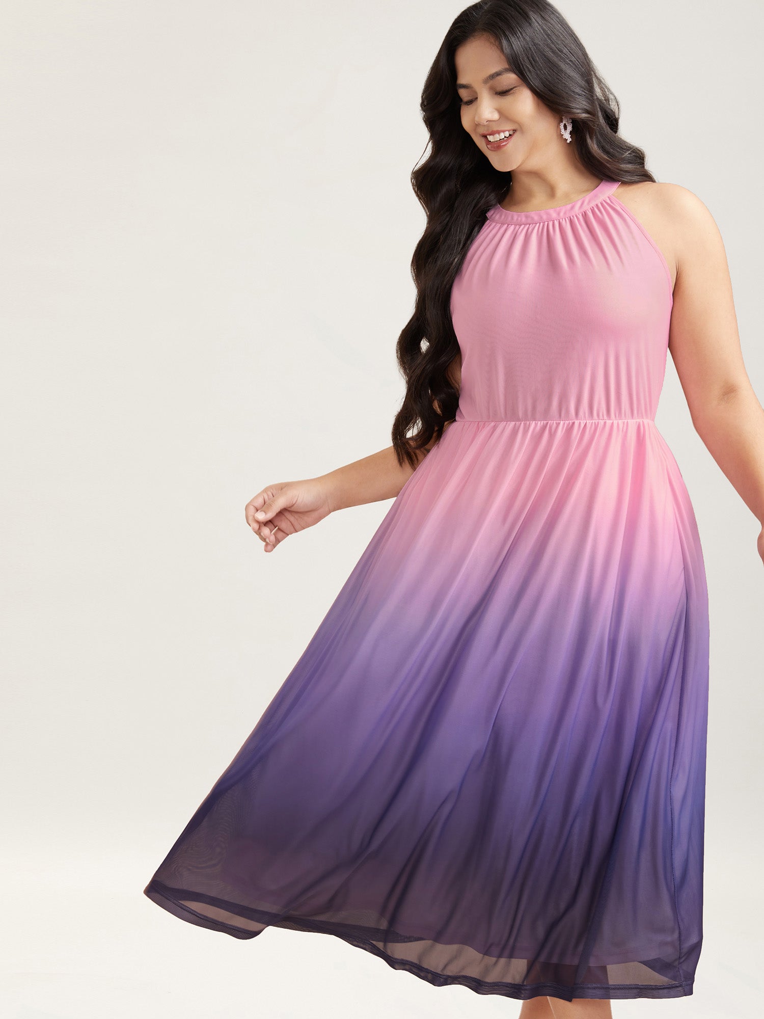 Chiffon Ombre Gradient Halter Neck Dress