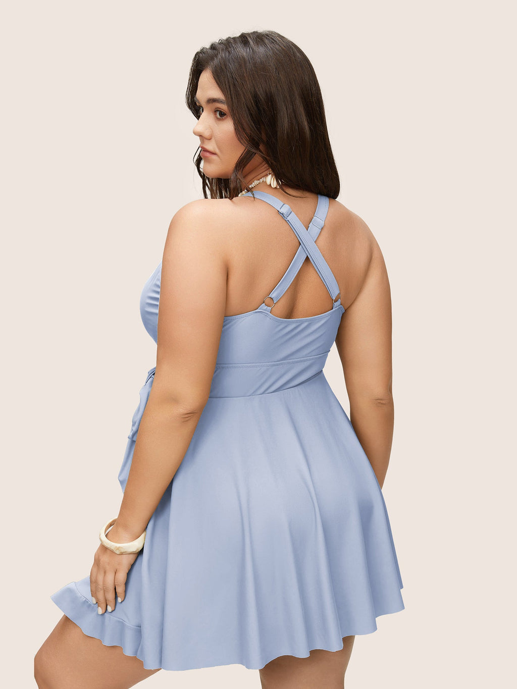 Plain Ties Wrap Flutters Swim Dress