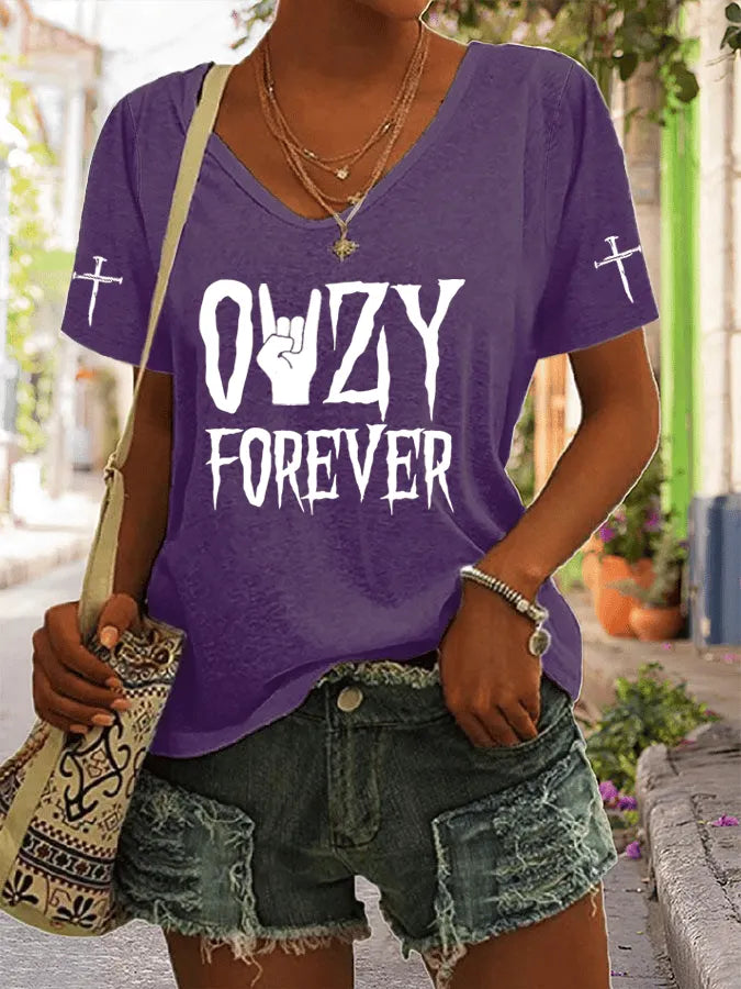 Women's Rock Legend Memorial Print V-Neck T-Shirt