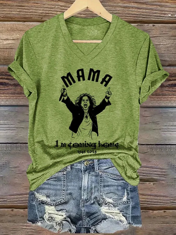 Women's Mama I'm Coming Home Print V Neck T-shirt