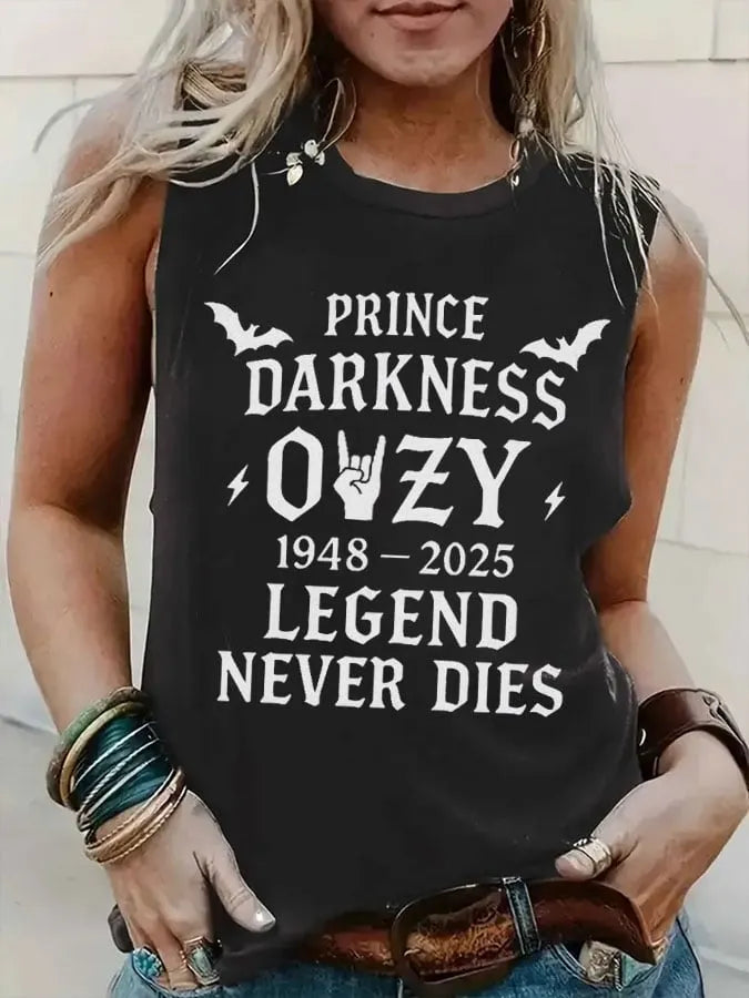 Womens Prince Of Darkness LEGEND NEVER DIES MEMORIAL Printed Crew Neck Tank Top
