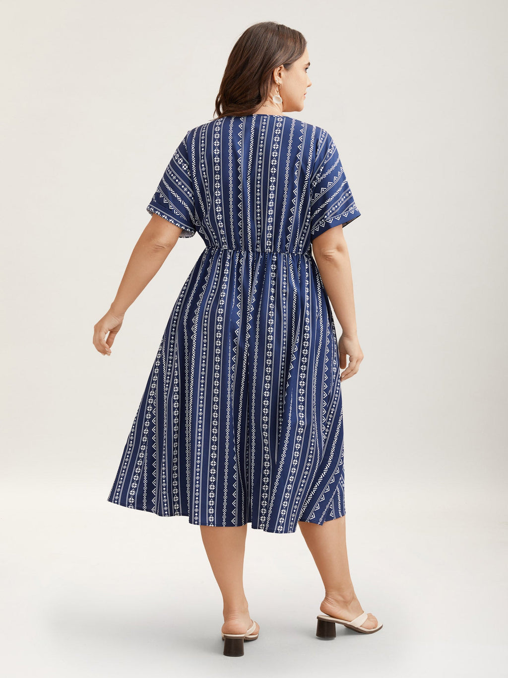 Striped Waist-Cinched Dolman Sleeve Midi Dress