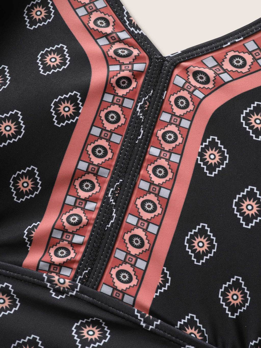 V Neck Bandana Print Drawstring Swim Top