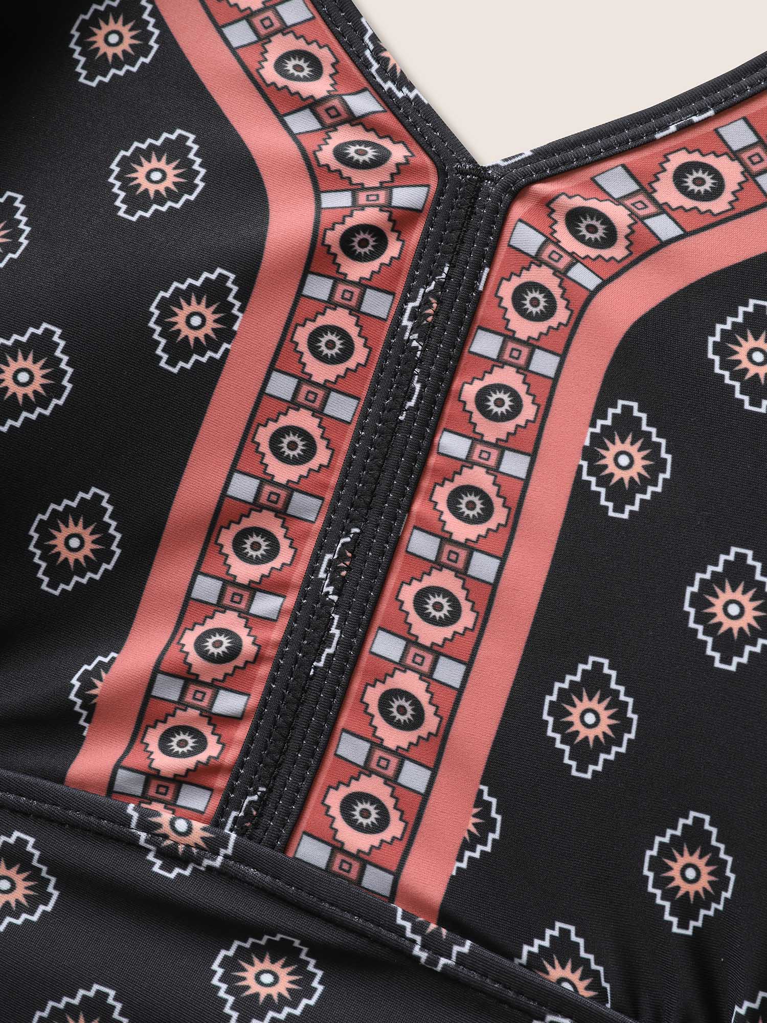 V Neck Bandana Print Drawstring Swim Top