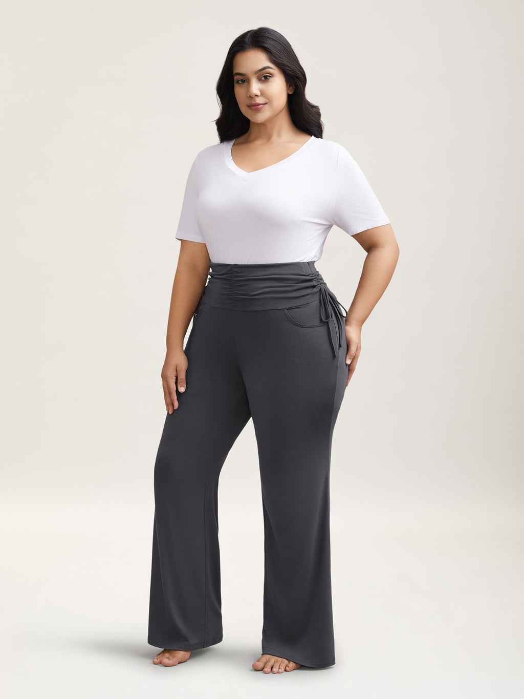 Ruched Drawstring Midi-Waist Tight Pants