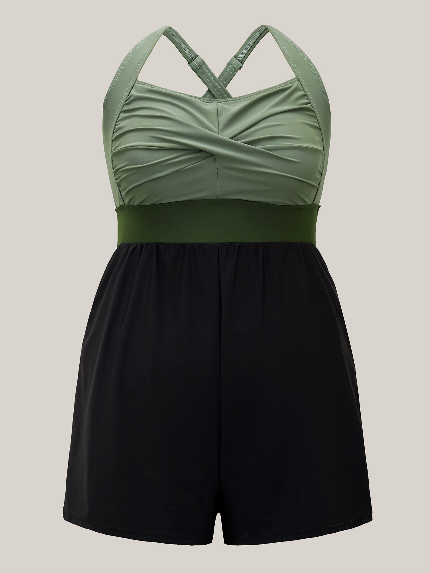 Patchwork Contrast Crossover One Piece Swimsuit
