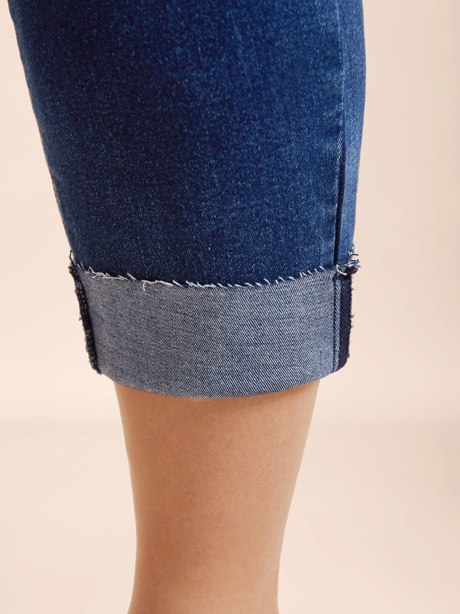 Whiskered Rolled Hem Slim-Fit Jeans
