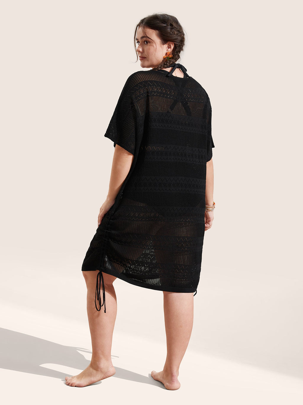 Deep V Neck Cut Out Drawstring  Swim Cover Up