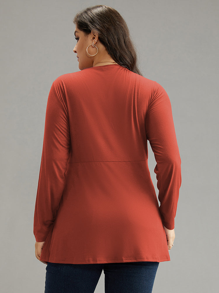 Solid Crossover V Neck Ruffle Hem T-shirt
