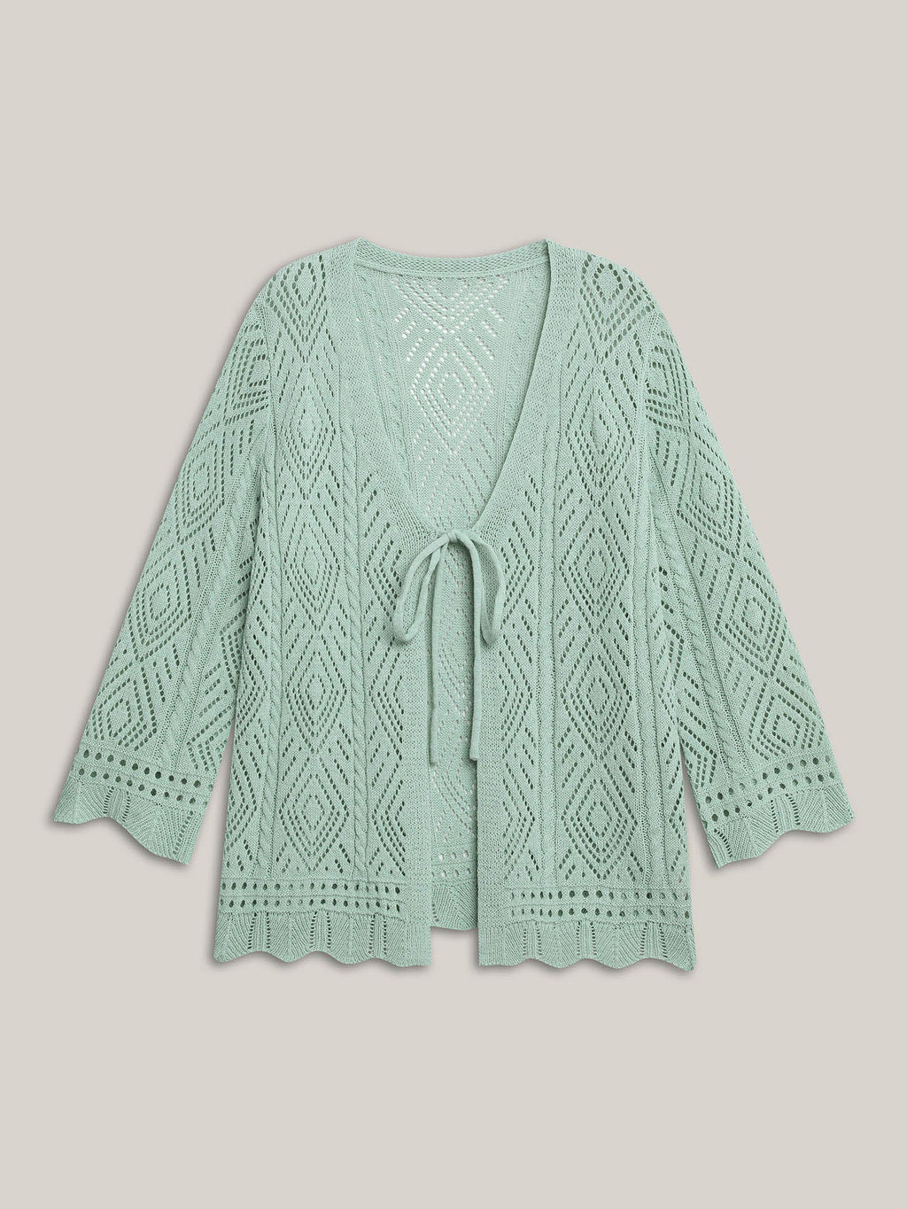 Cut-Out Textured Tied Knit Cardigan