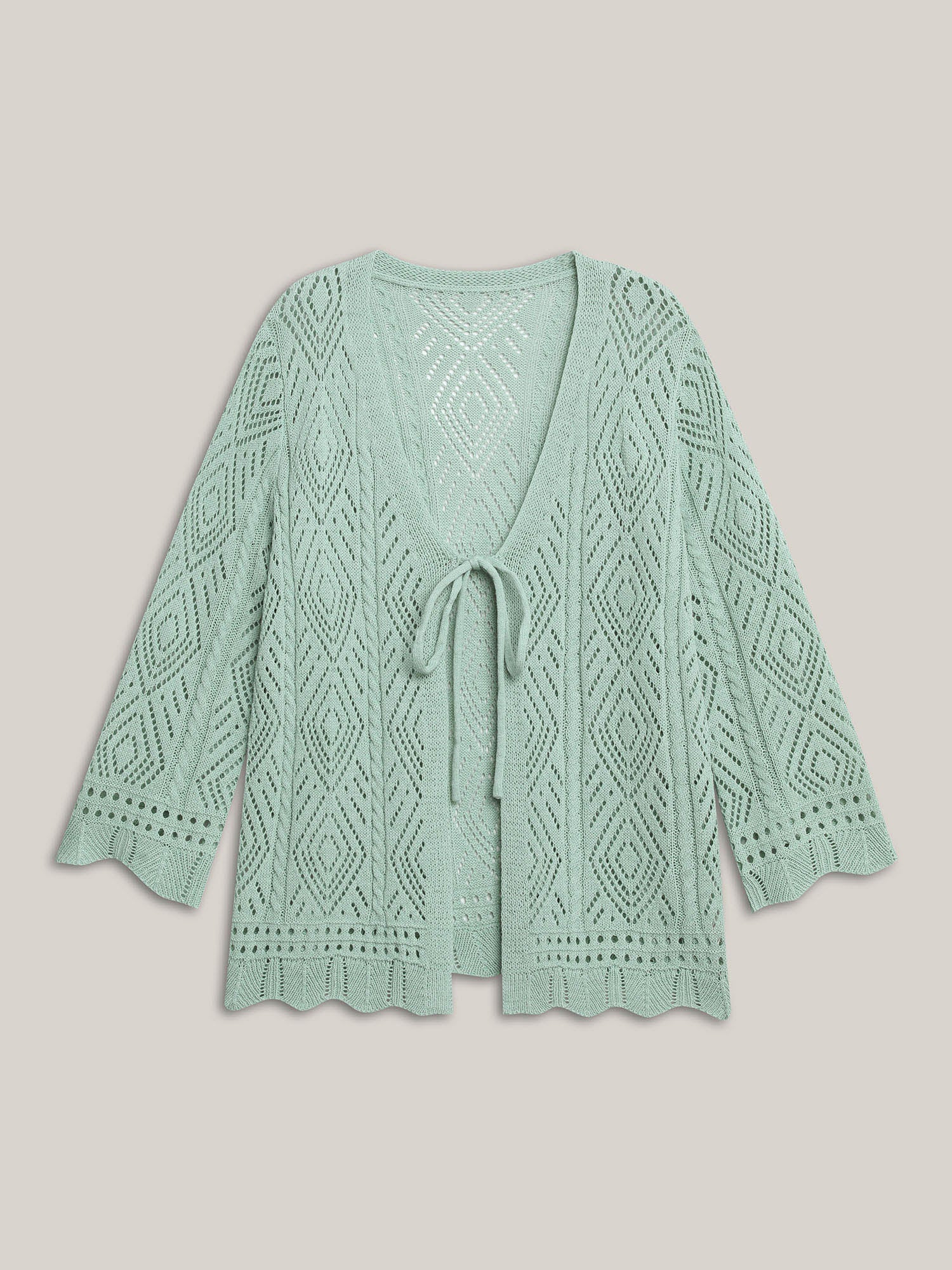 Cut-Out Textured Tied Knit Cardigan