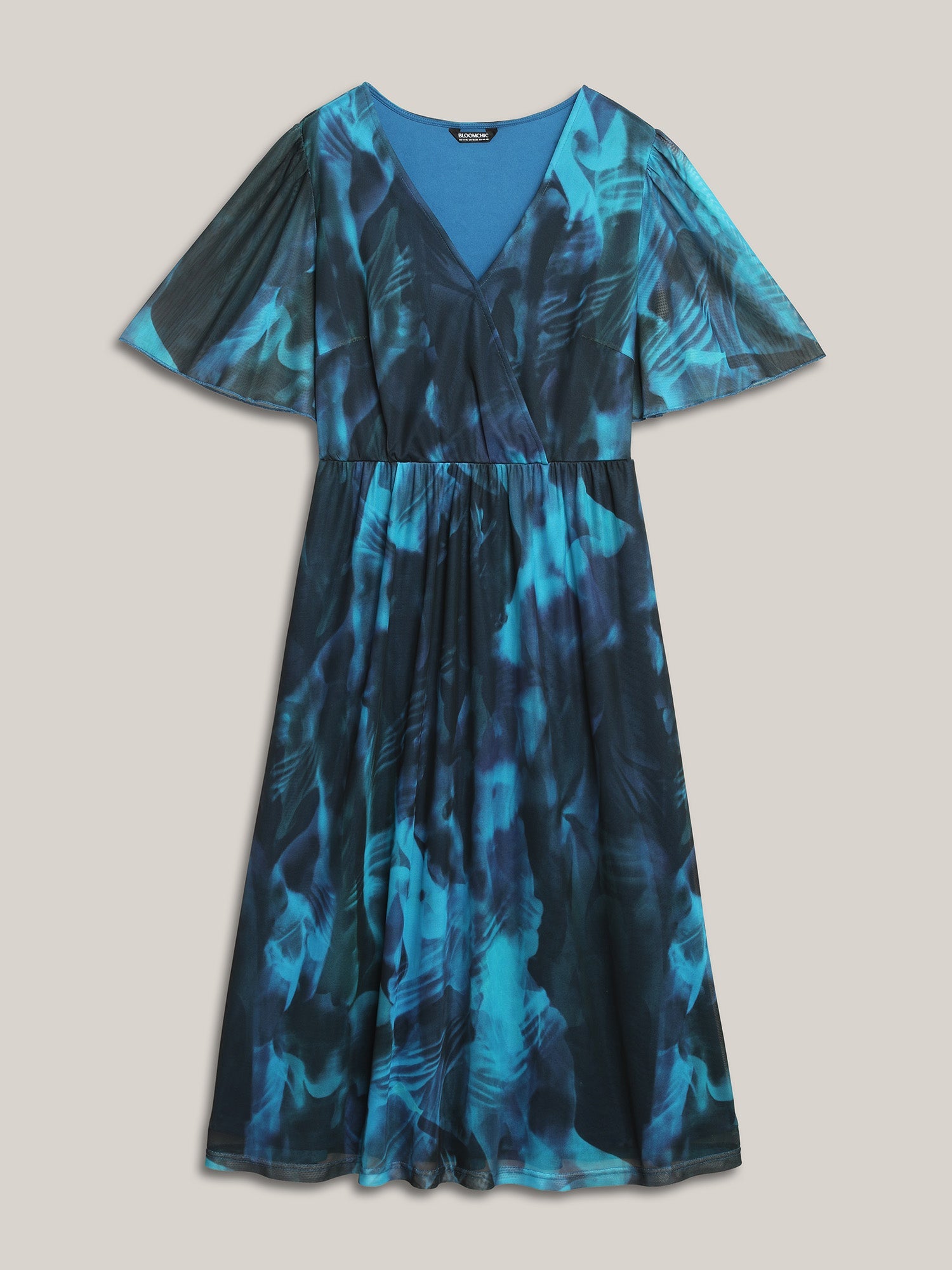 Floral Fusion Wrap Neck Midi Dress