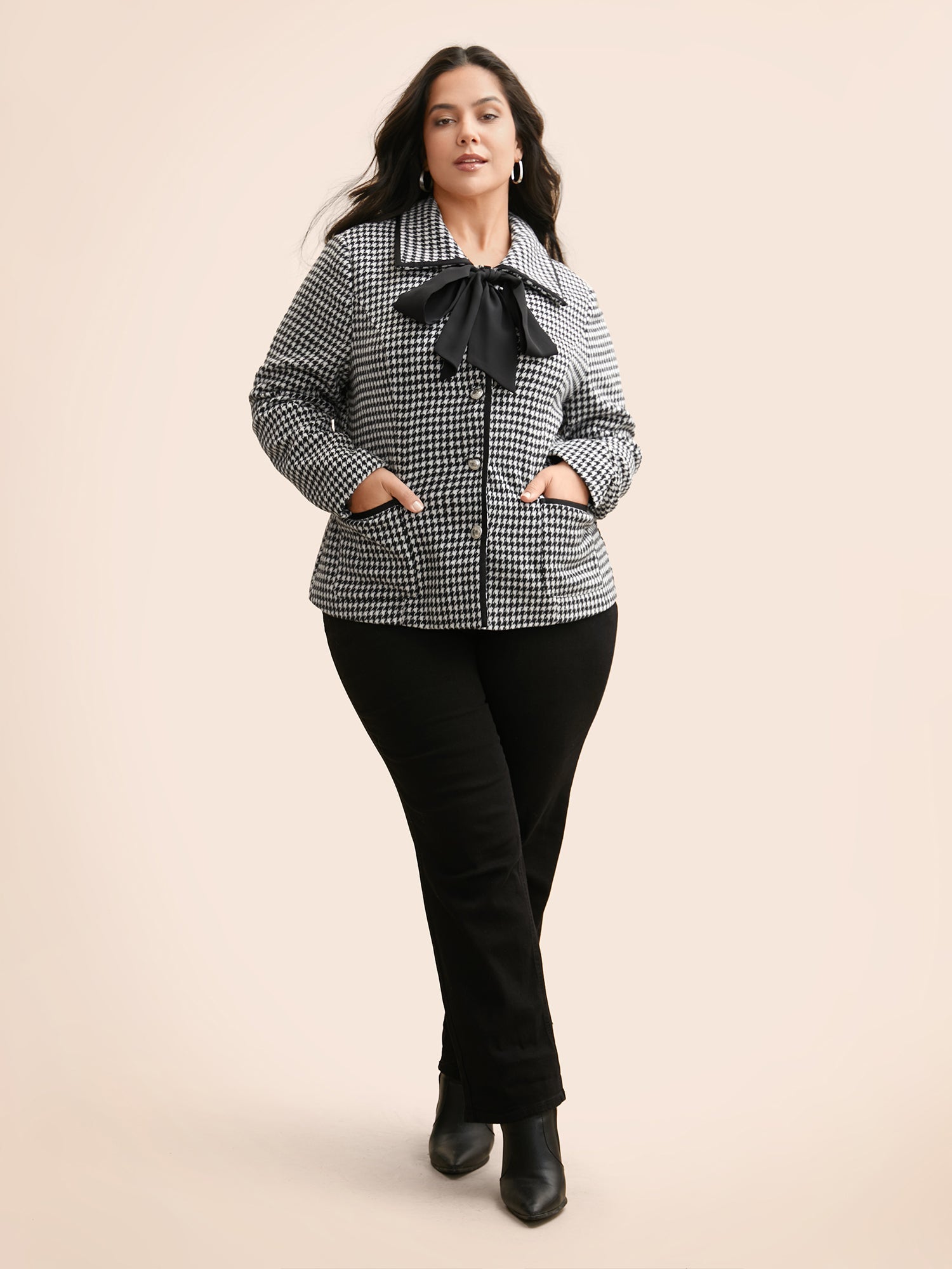Houndstooth Tie Knot Woven Ribbon Jacket