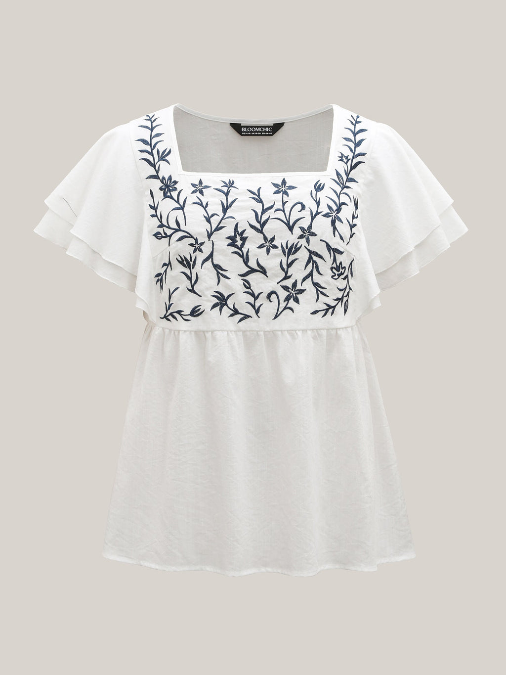Embroidered Layered Flutter Sleeve Blouse