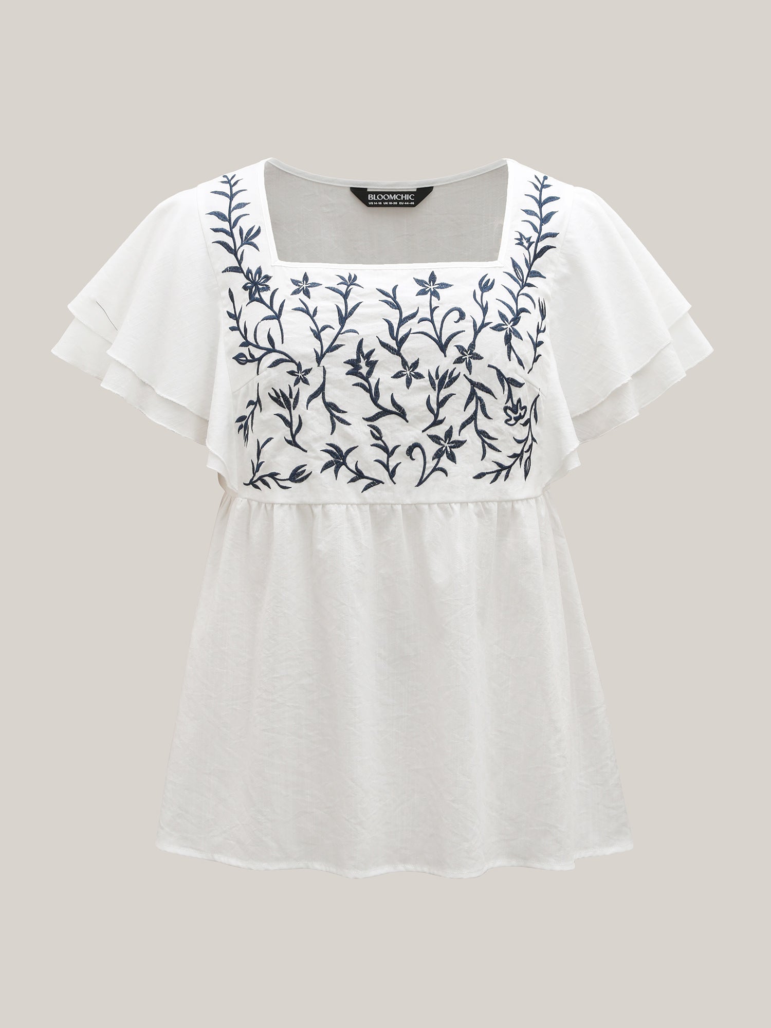 Embroidered Layered Flutter Sleeve Blouse