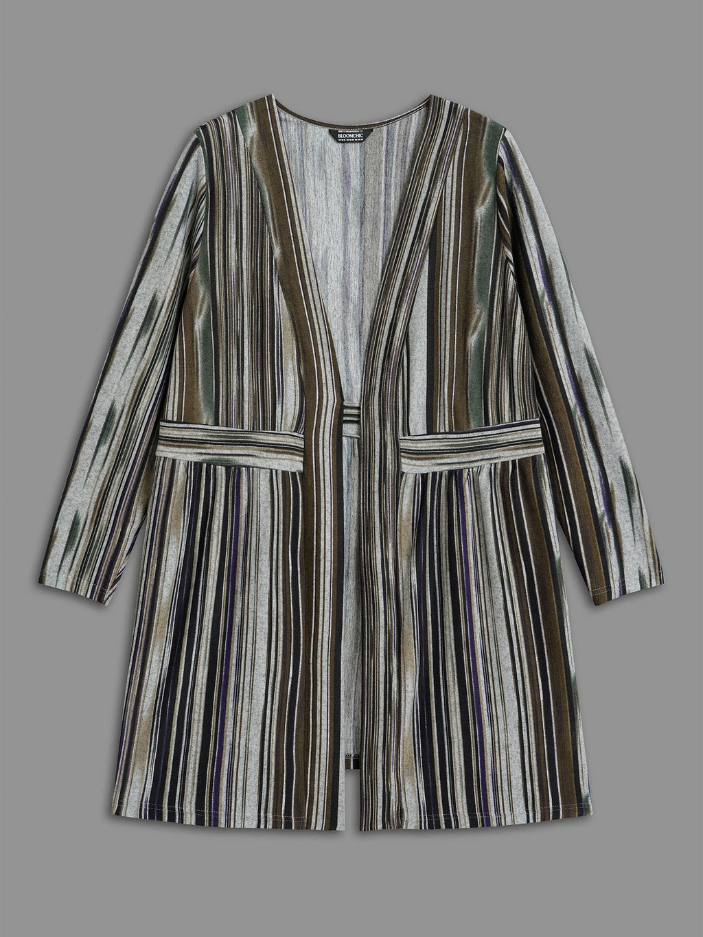 Colored Striped Open Front Waist Defining Jacket