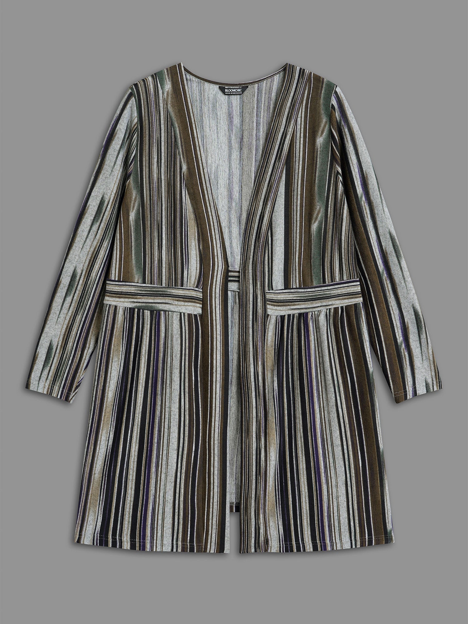 Colored Striped Open Front Waist Defining Jacket