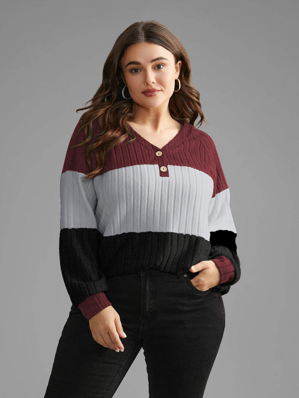 Colorblock Contrast Texture Pit Strip T-shirt