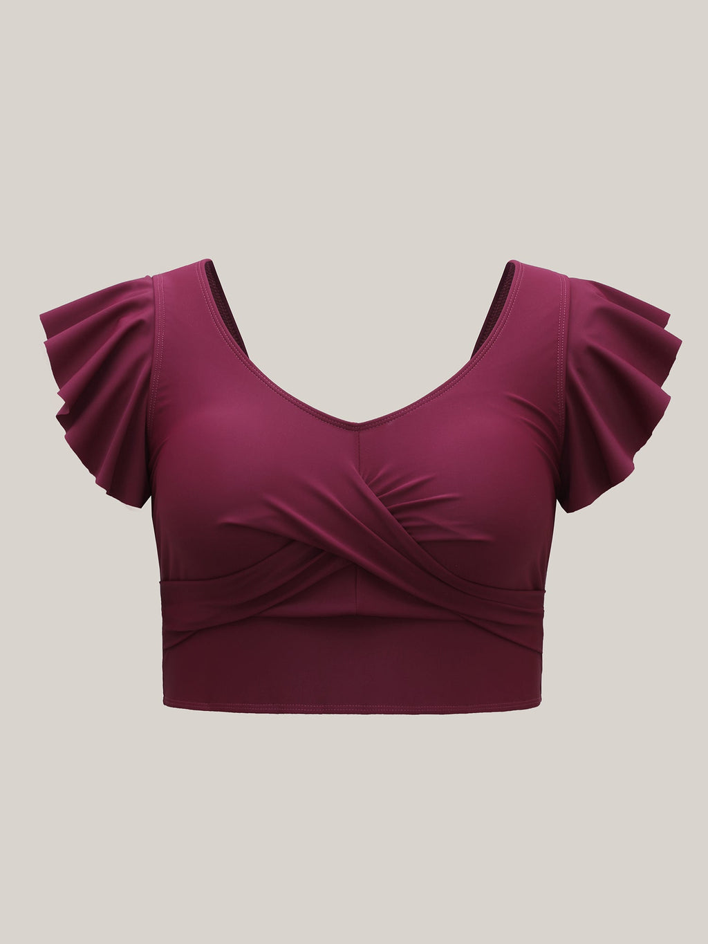 Twist-Front Flutter Sleeve Swim Top
