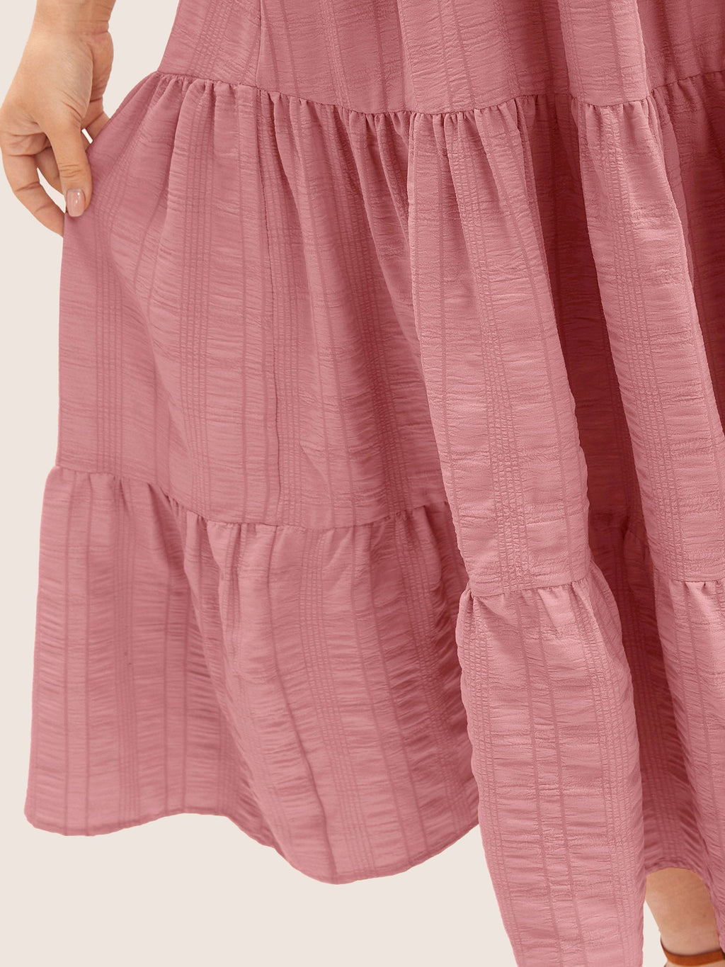Plain Ruched Drawstring Pocket Ruffle Tiered Dress