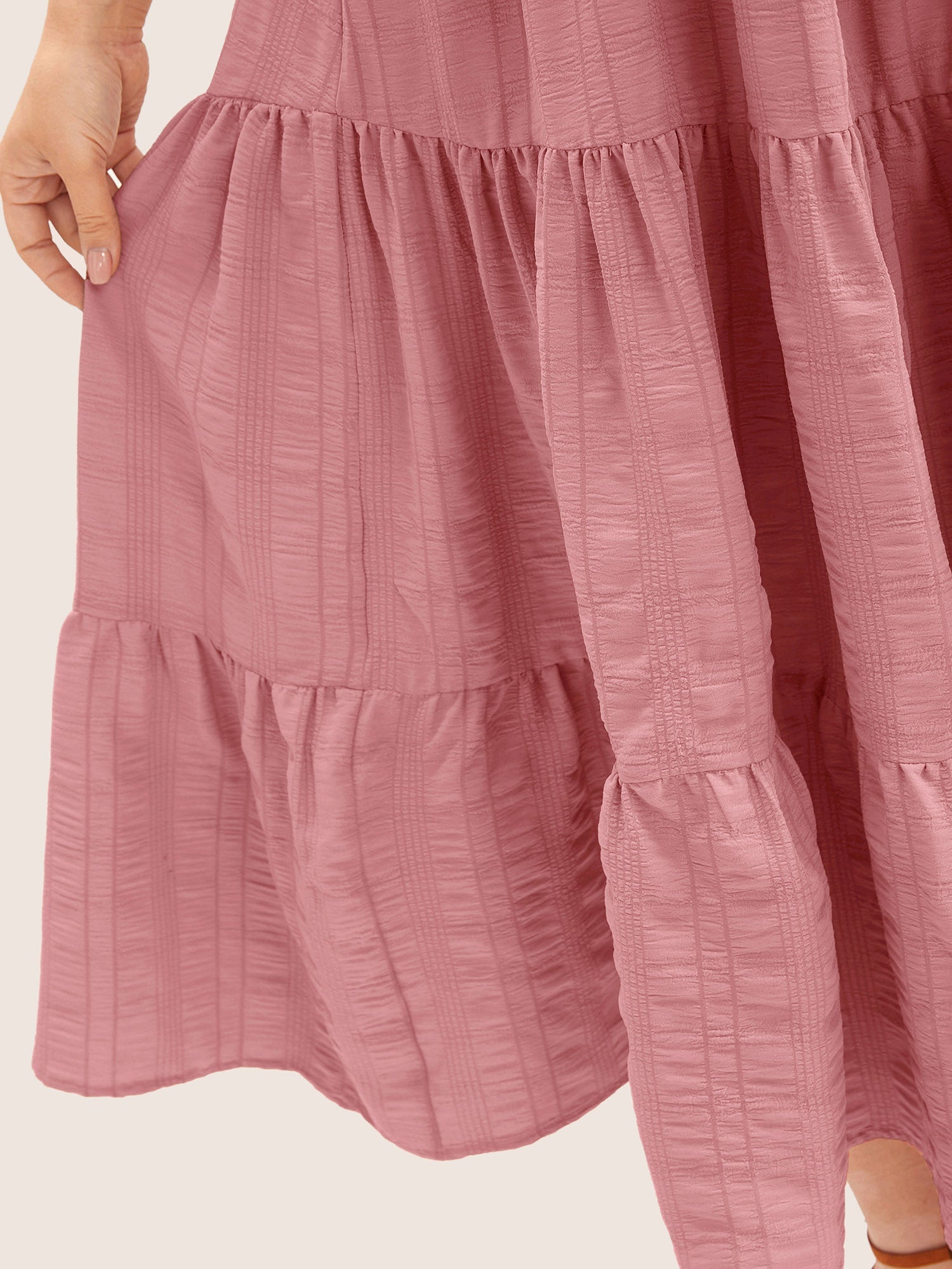 Plain Ruched Drawstring Pocket Ruffle Tiered Dress