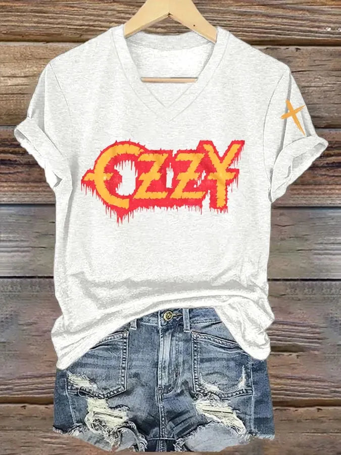 Women's heavy metal Hot Singer Printed V-Neck T-Shirt